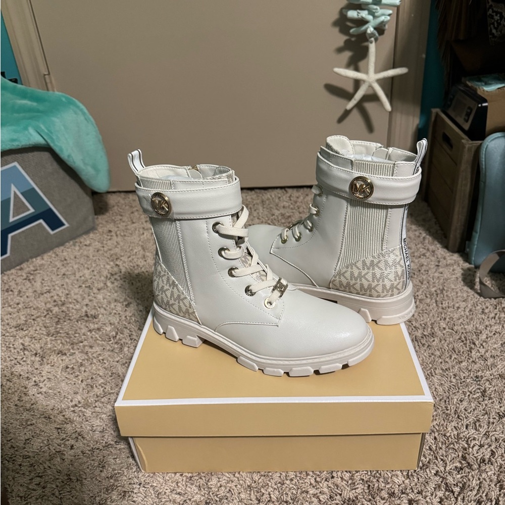 Michael Kors White Combat Boots with Rugged Sole